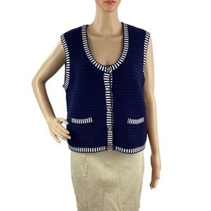 Joie Striped Textured Knit Sweater Vest Navy White Size L